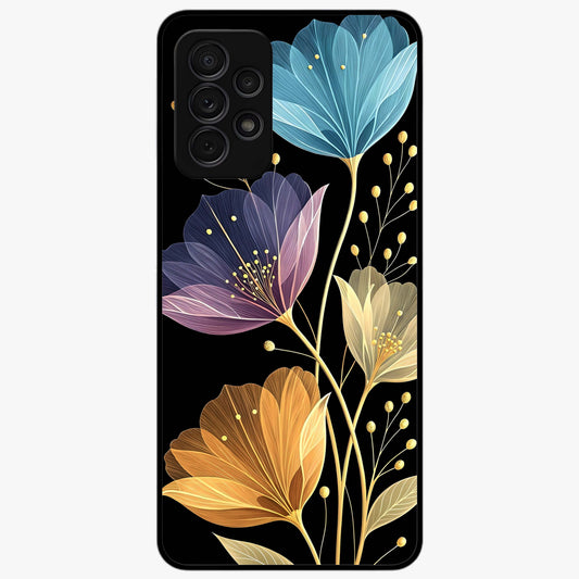 Delicate Multicolor Flowers Glass Case showing flat back view with vibrant floral artwork and glossy glass finish.