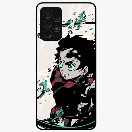 Demon Slayer Glass Case showing flat back view with bold anime inspired artwork and glossy glass finish.