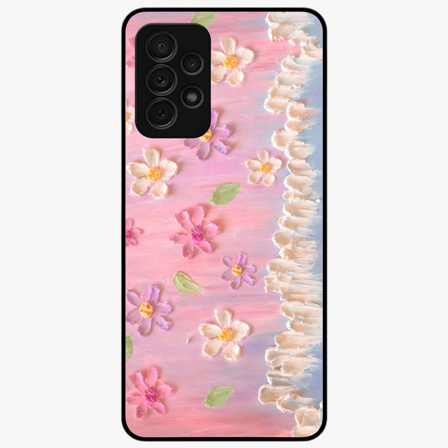 Dreamy Painted Garden Glass Case showing flat back view with artistic painted floral garden artwork and glossy glass finish.