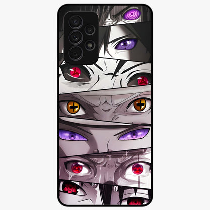 Eyes of Destiny Glass Case showing flat back view with striking eye themed artwork and glossy glass finish.