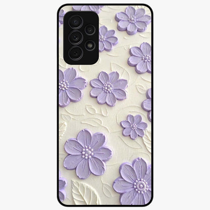 Floral Wall Art With Purple Flowers Glass Case showing flat back view with purple flower artwork and glossy glass finish.