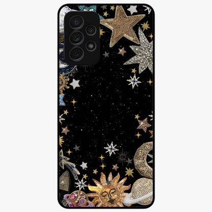Galactic Jewel Stars Glass Case showing flat back view with sparkling star jewel artwork and glossy glass finish.