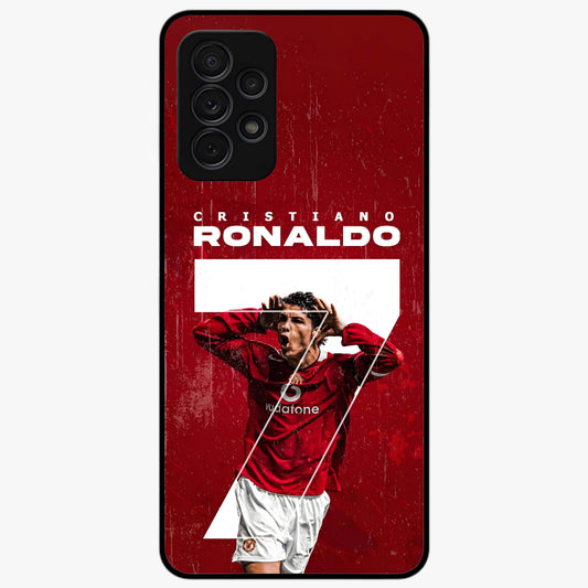 Goal Celebration Legacy Glass Case showing flat back view with football celebration inspired artwork and glossy glass finish.