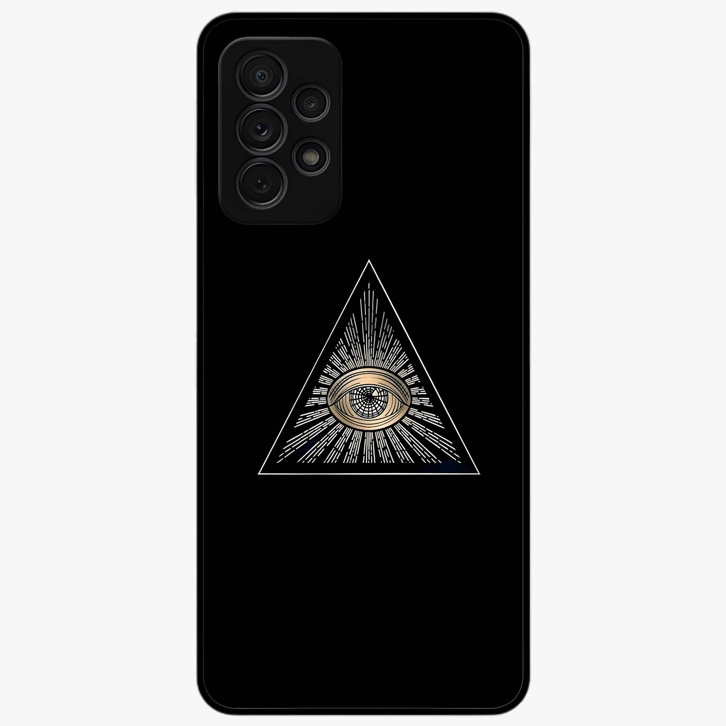 Illuminati Evil Glass Case showing flat back view with mysterious illuminati symbol artwork and glossy glass finish.
