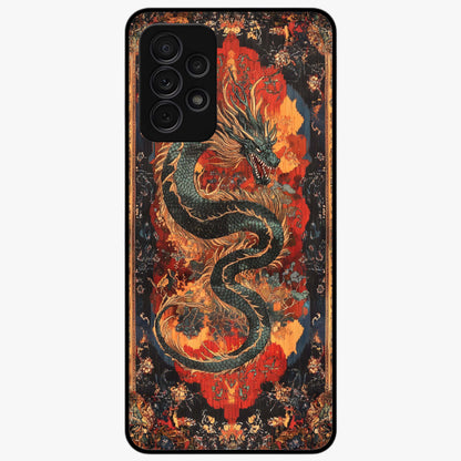 Inferno Dragon Soul Glass Case showing flat back view with fiery dragon artwork and glossy glass finish.
