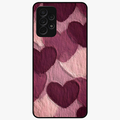 Layered Paper Hearts Glass Case showing flat back view with layered paper heart artwork and glossy glass finish.