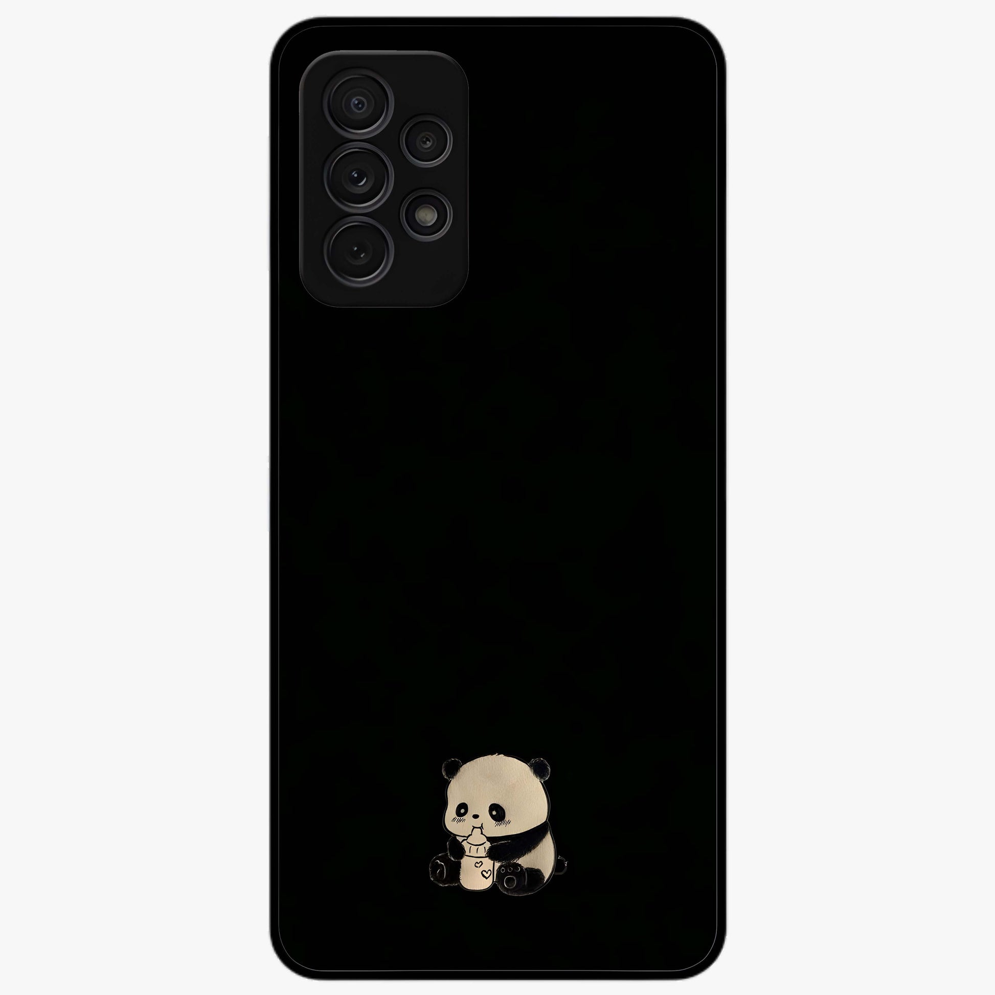 Midnight Panda Love Glass Case showing flat back view with cute panda themed artwork and glossy glass finish.