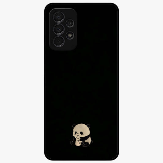 Midnight Panda Love Glass Case showing flat back view with cute panda themed artwork and glossy glass finish.
