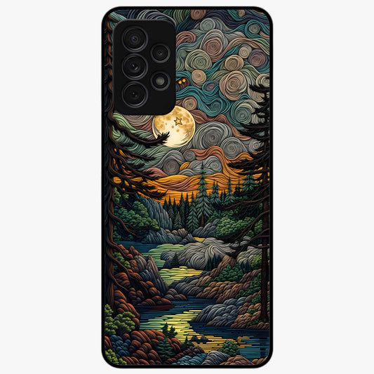 Moonlight Forest Dream Glass Case showing flat back view with mystical forest moonlight artwork and glossy glass finish.