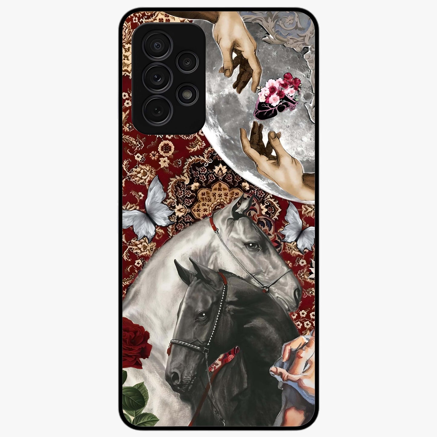 Moonlit Royal Stallion Glass Case showing flat back view with majestic horse under moonlight artwork and glossy glass finish.