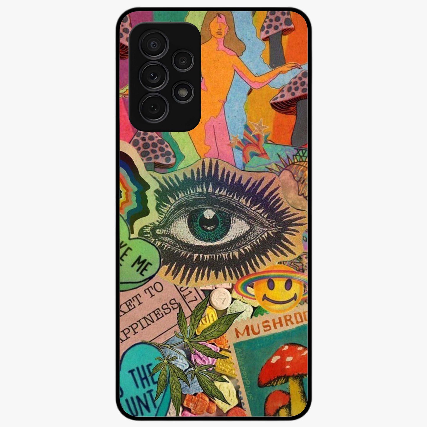 Mystic Eye Wonderland Glass Case showing flat back view with mystical eye themed artwork and glossy glass finish.