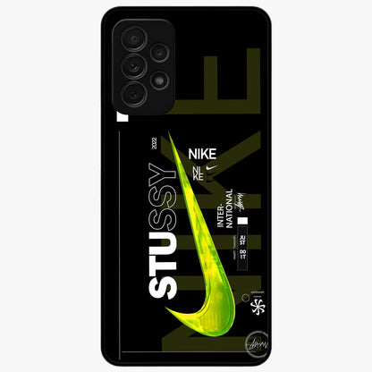 Neon Street Edition Glass Case showing flat back view with neon street style artwork and glossy glass finish.