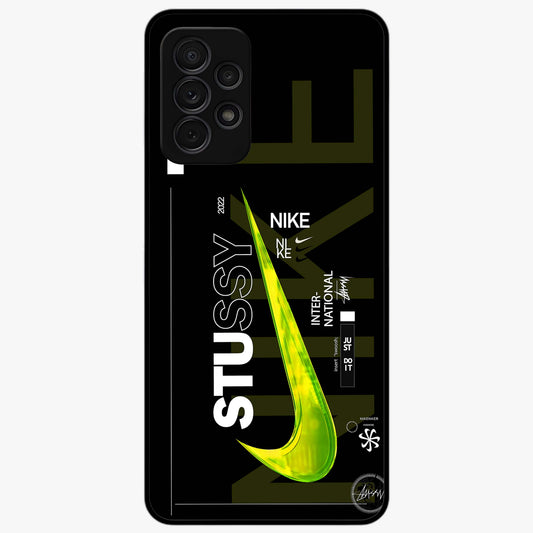 Neon Street Edition Glass Case showing flat back view with neon street style artwork and glossy glass finish.