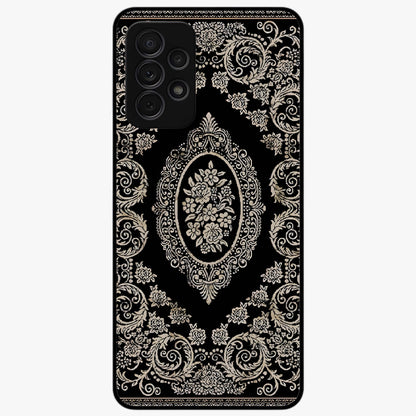 Noir Bloom Elegance Glass Case showing flat back view with elegant dark floral artwork and glossy glass finish.
