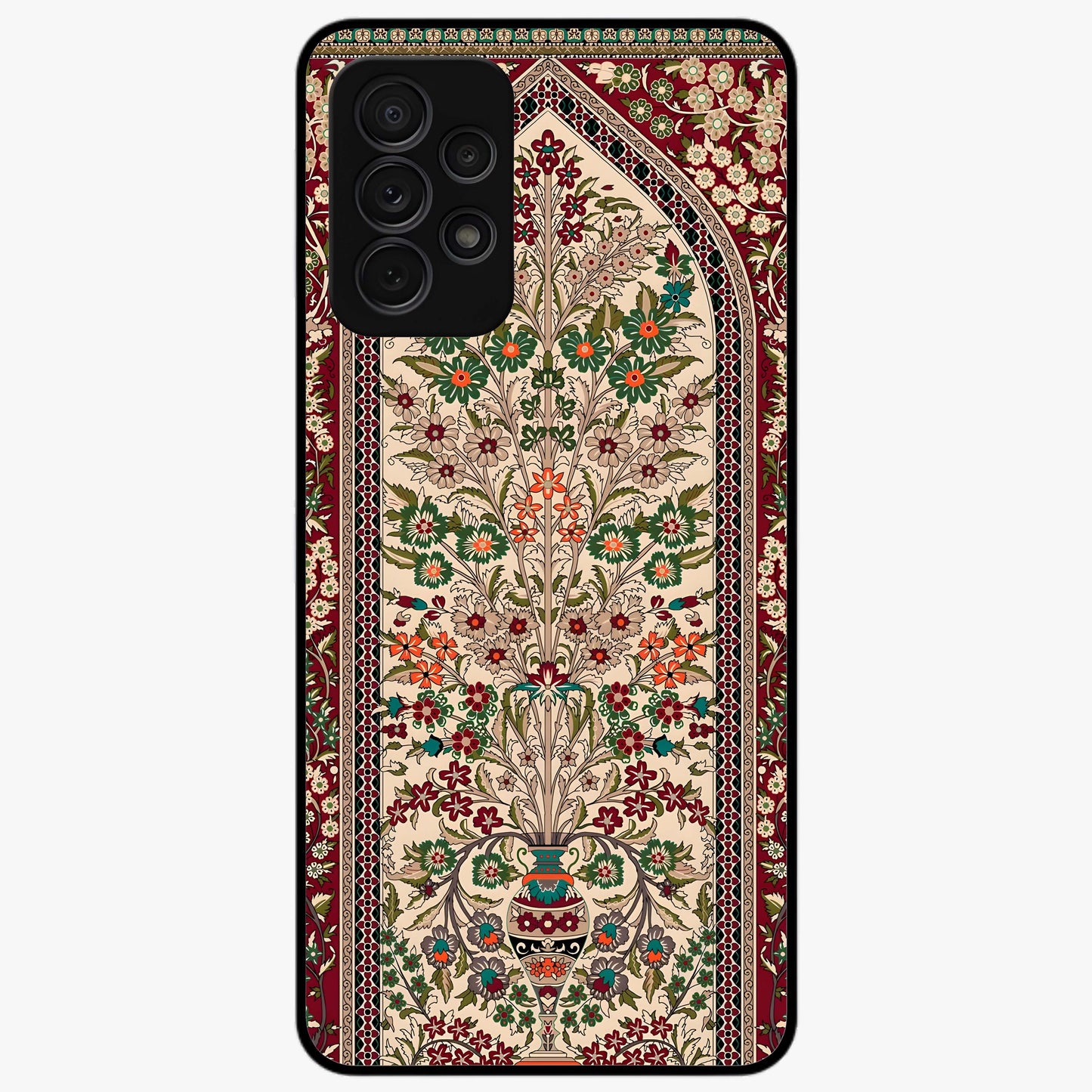 Persian Inspired Glass Case showing flat back view with ornate Persian style pattern artwork and glossy glass finish.