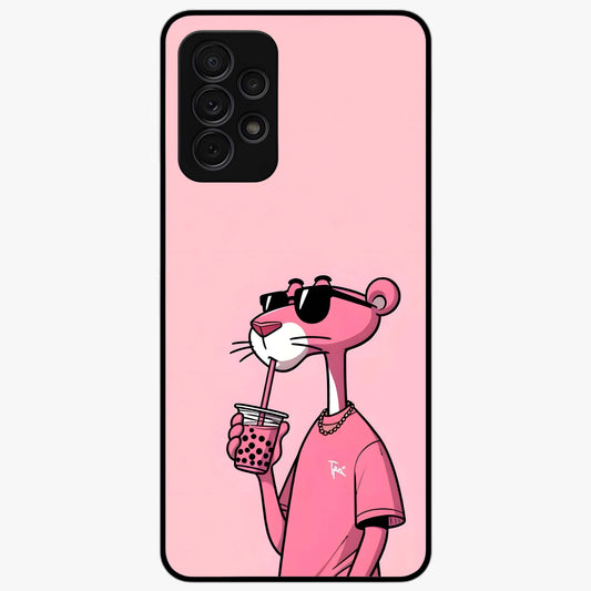 Pink Panther Glass Case showing flat back view with iconic pink panther artwork and glossy glass finish.
