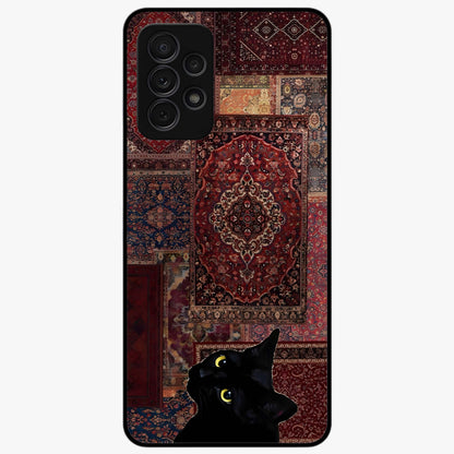 Regal Magic Cat Apple Glass Case showing flat back view with magical cat artwork holding apple and glossy glass finish.