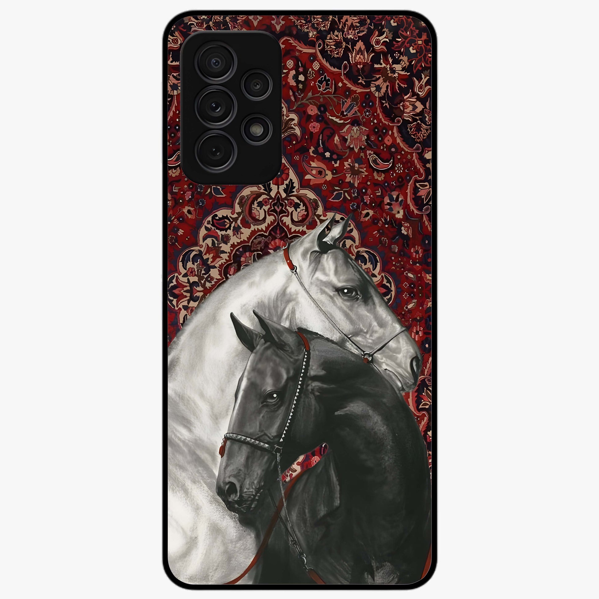 Regal Stallion Tapestry Glass Case showing flat back view with majestic horse tapestry artwork and glossy glass finish.