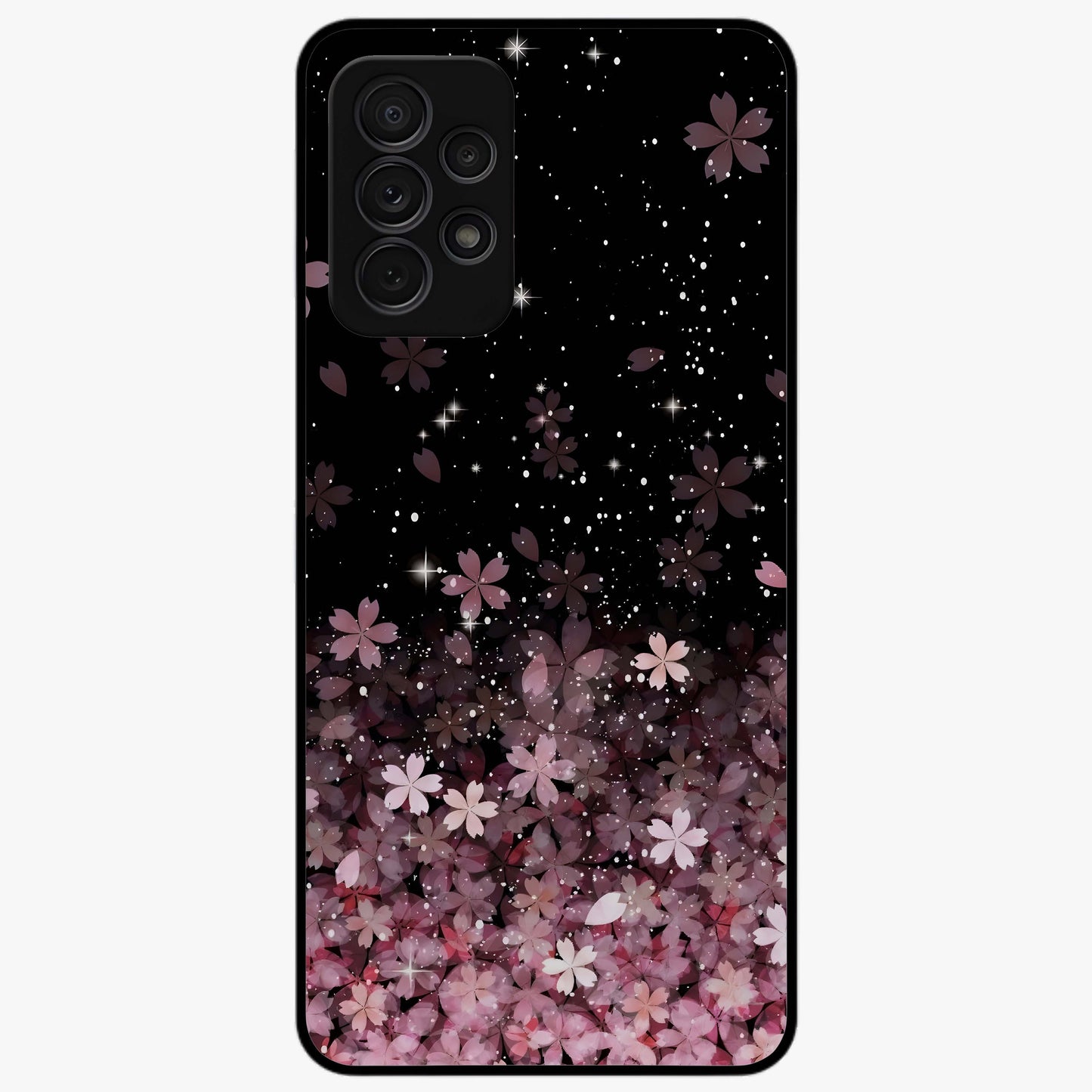 Small Starry Flowers Glass Case showing flat back view with delicate starry floral artwork and glossy glass finish.