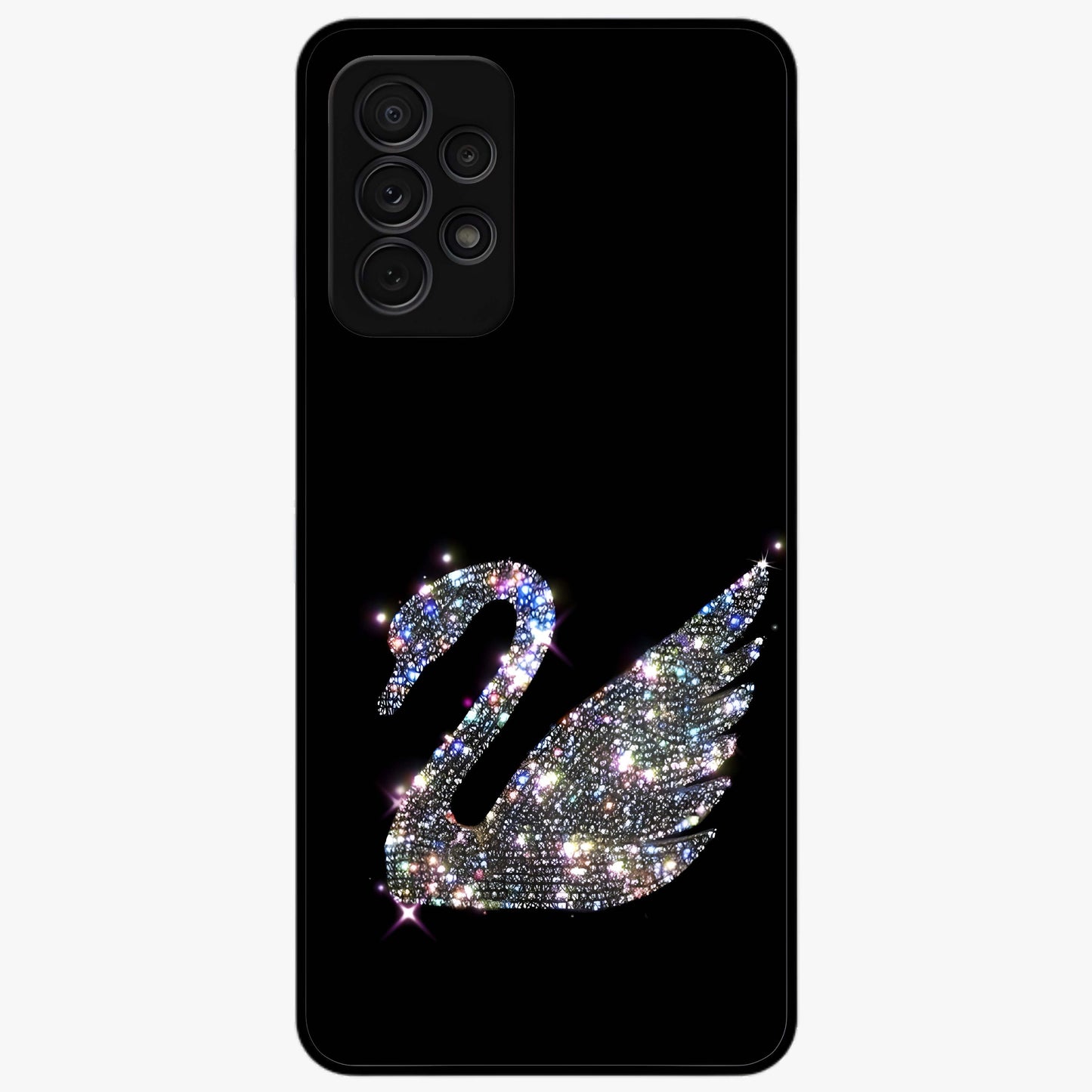 Starlit Swan Grace Glass Case showing flat back view with graceful swan artwork under starry sky and glossy glass finish.