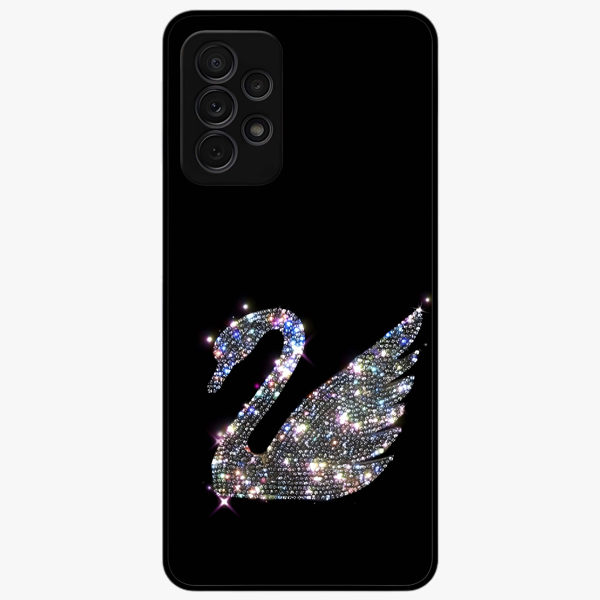 Starlit Swan Grace Glass Case showing flat back view with graceful swan artwork under starry sky and glossy glass finish.