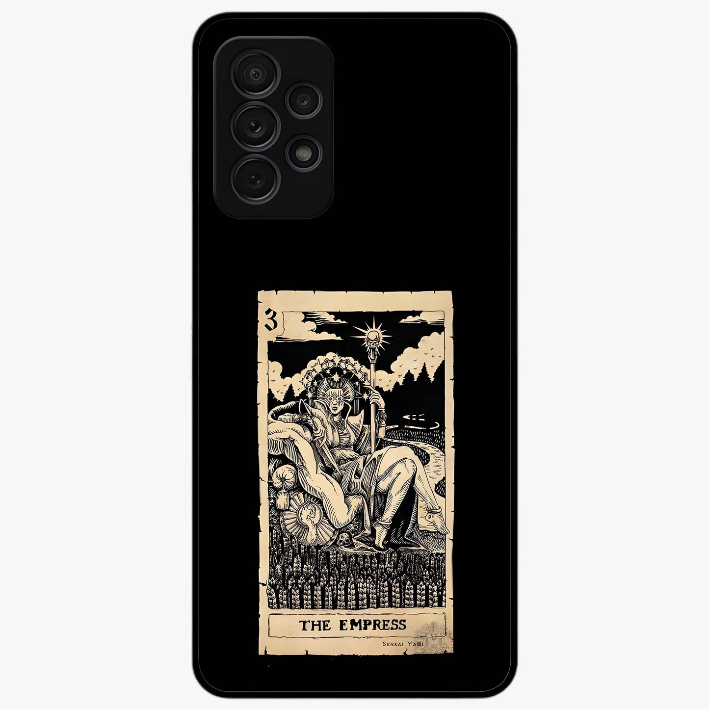 The Empress Glass Case showing flat back view with regal feminine artwork and glossy glass finish.