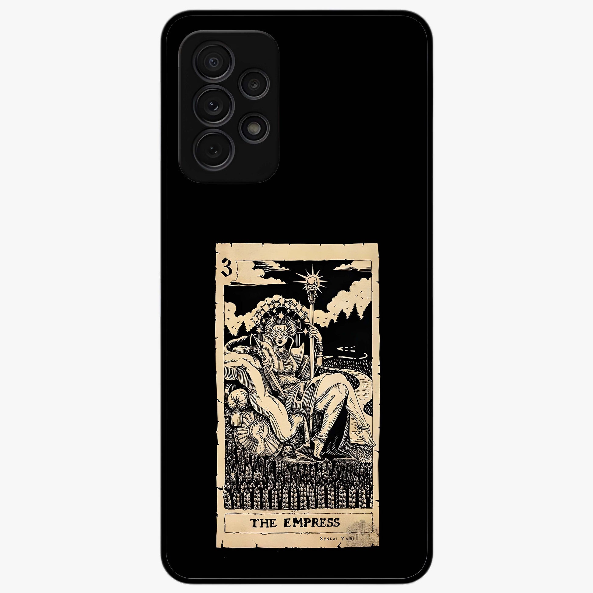 The Empress Glass Case showing flat back view with regal feminine artwork and glossy glass finish.