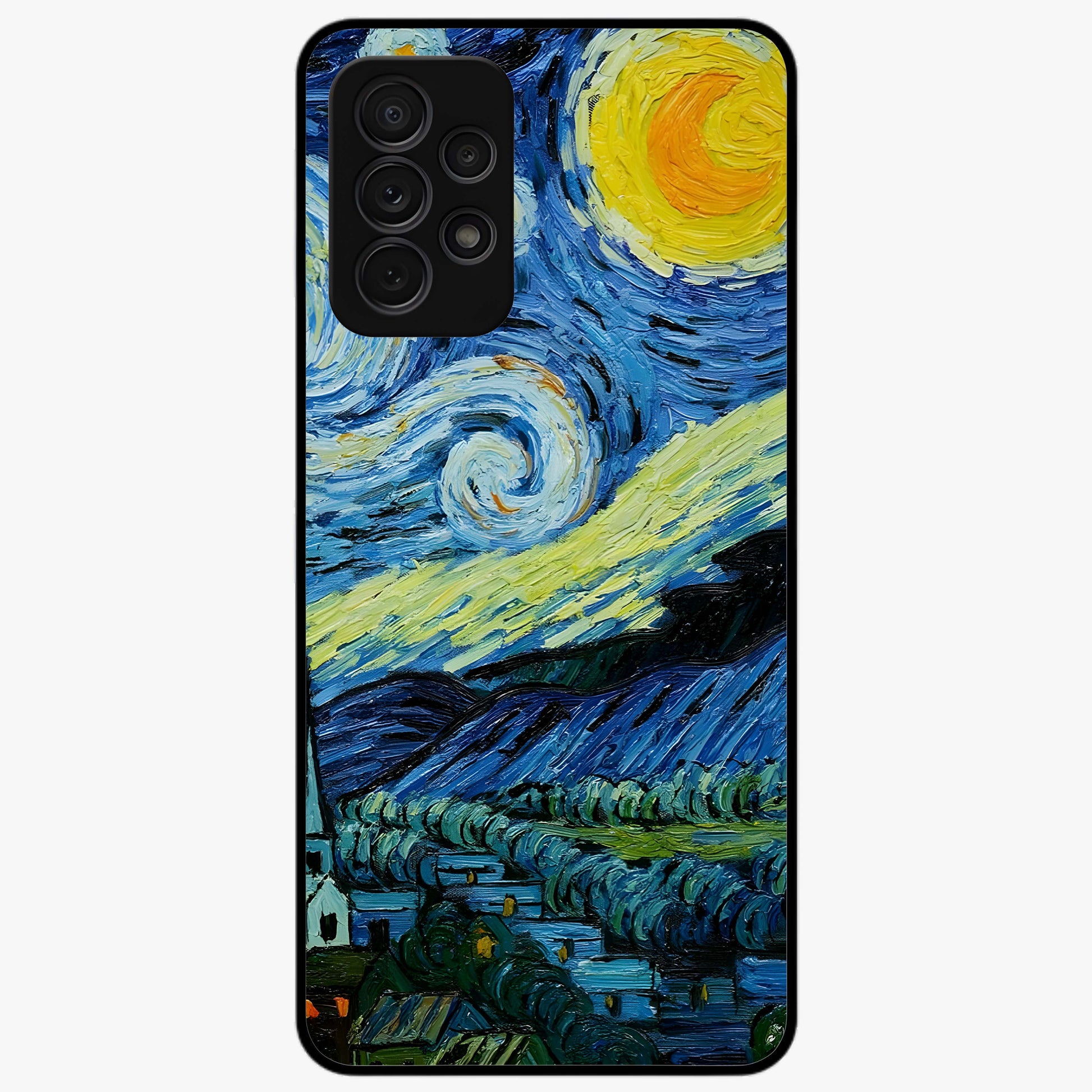 Van Gogh Art Glass Case showing flat back view with classic painterly artwork inspired by Van Gogh style and glossy glass finish.