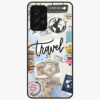 Wanderlust Journal Glass Case showing flat back view with travel inspired artwork and glossy glass finish.