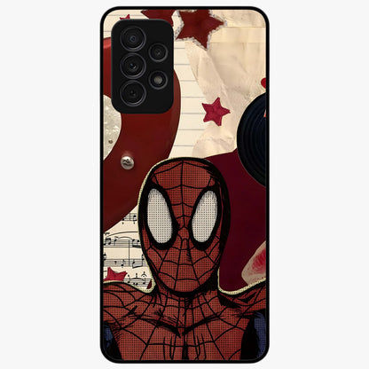 Web Warrior Vibes Glass Case showing flat back view with superhero inspired web themed artwork and glossy glass finish.