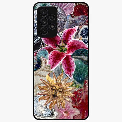 Beaded Garden Fantasy Glass Case showing flat back view with dreamy garden bead artwork and glossy glass finish.
