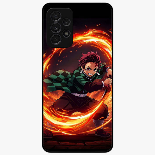 Blazing Sword Resolve Glass Case showing flat back view with fiery sword artwork and glossy glass finish.