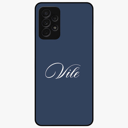 Blue Background Personalized Custom Name Glass Case showing flat back view with minimal blue background and custom name design.