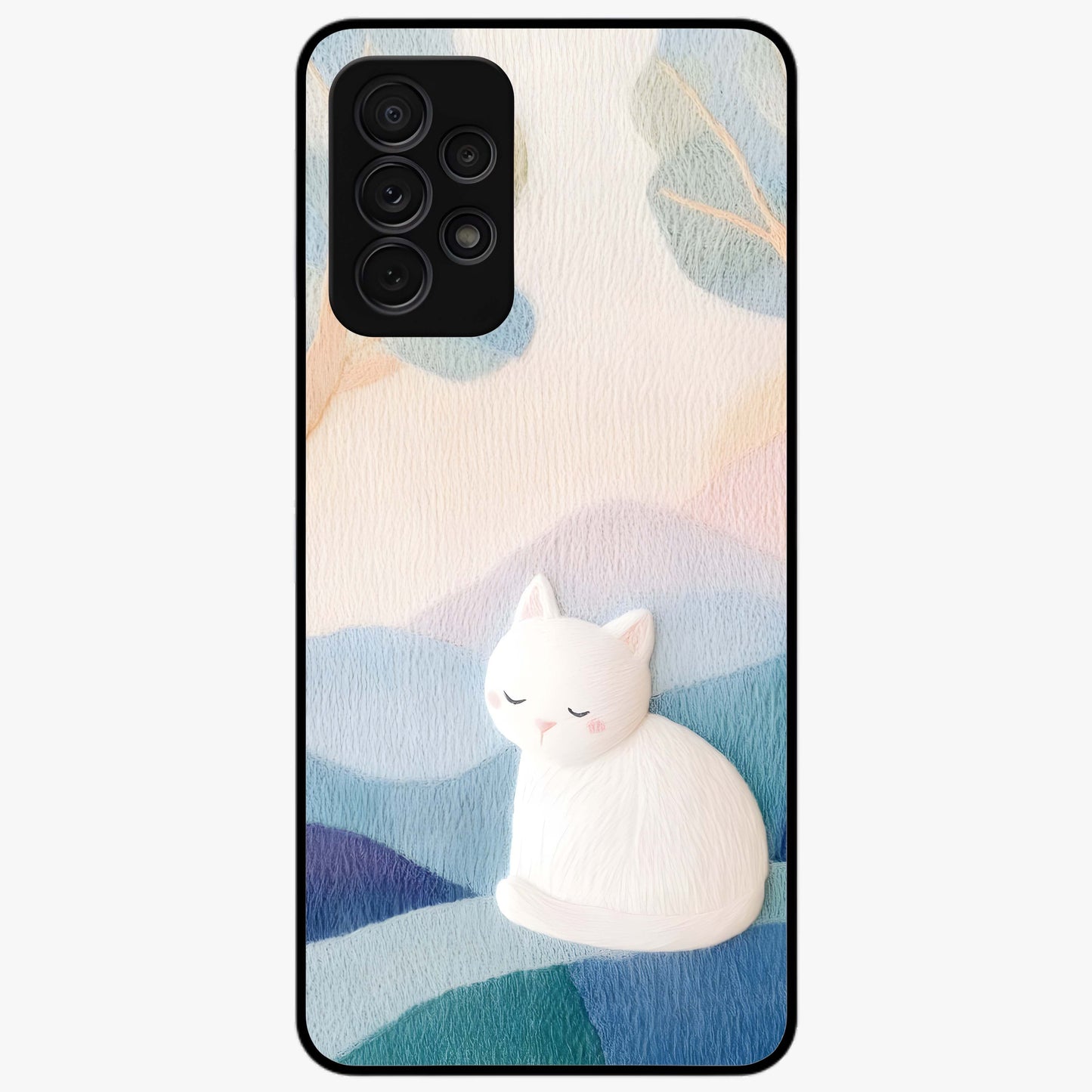 Cotton Dream Cat Glass Case showing flat back view with soft dreamy cat artwork and glossy glass finish.