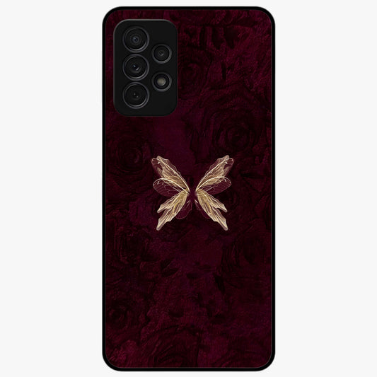 Crimson Fade Butterfly Glass Case showing flat back view with fading butterfly artwork and glossy glass finish.