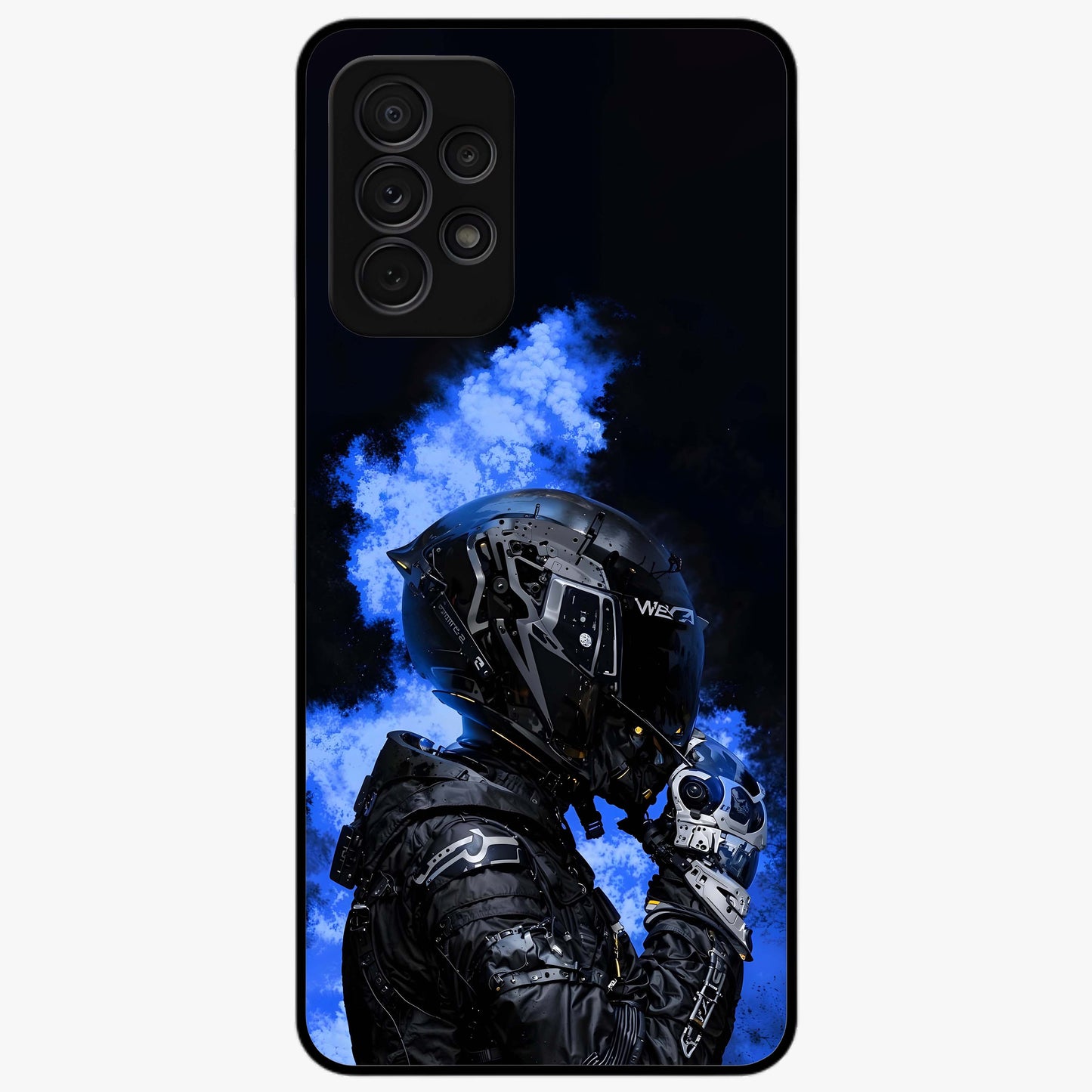 Cyber Sentinel Protocol Glass Case showing flat back view with futuristic cyber themed artwork and glossy glass finish.