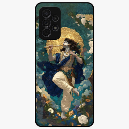 Divine Krishna Art Glass Case showing flat back view with Lord Krishna artwork and glossy glass finish.