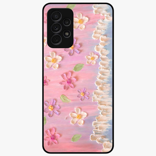 Dreamy Painted Garden Glass Case showing flat back view with artistic painted floral garden artwork and glossy glass finish.