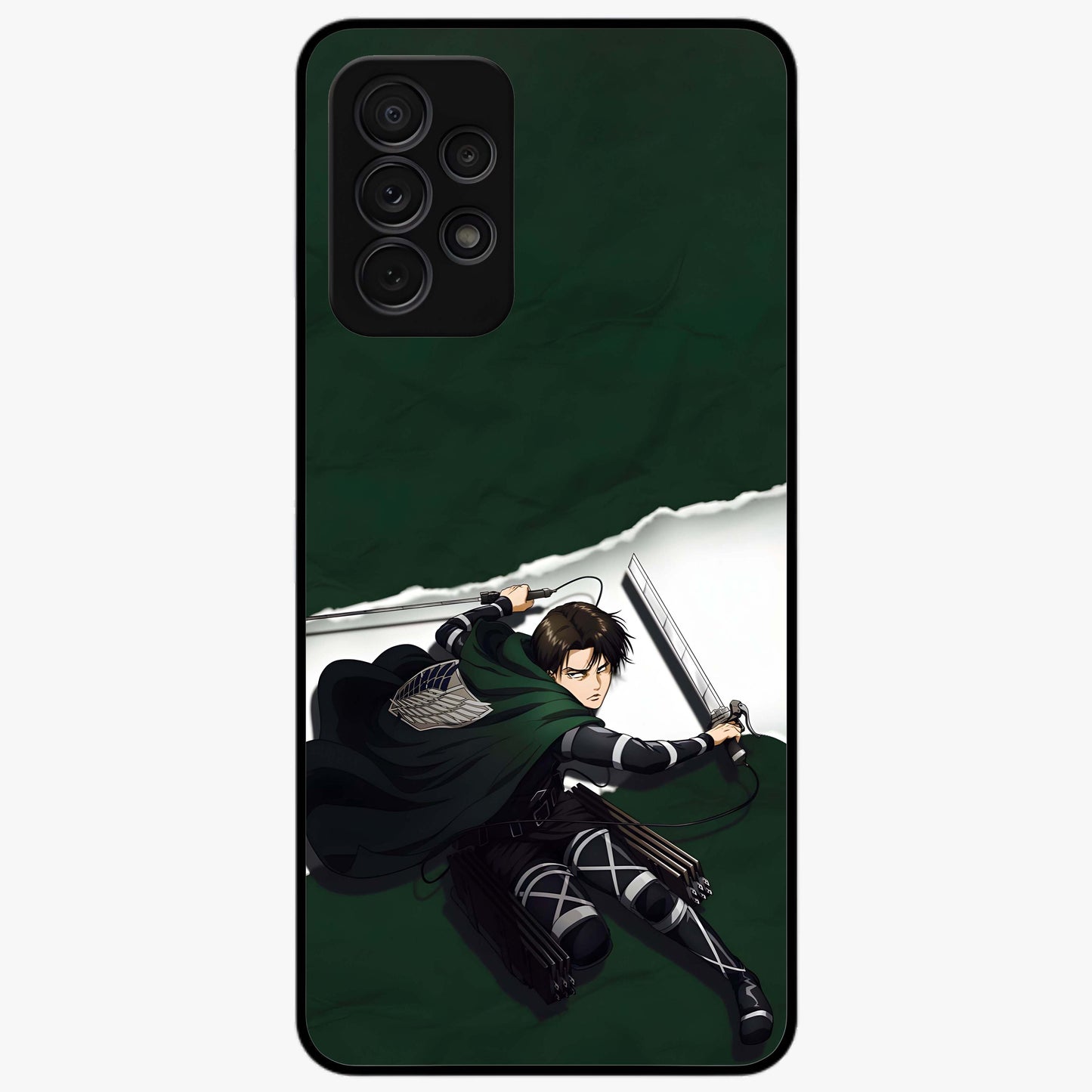 Emerald War Vanguard Glass Case showing flat back view with powerful warrior themed artwork and glossy glass finish.