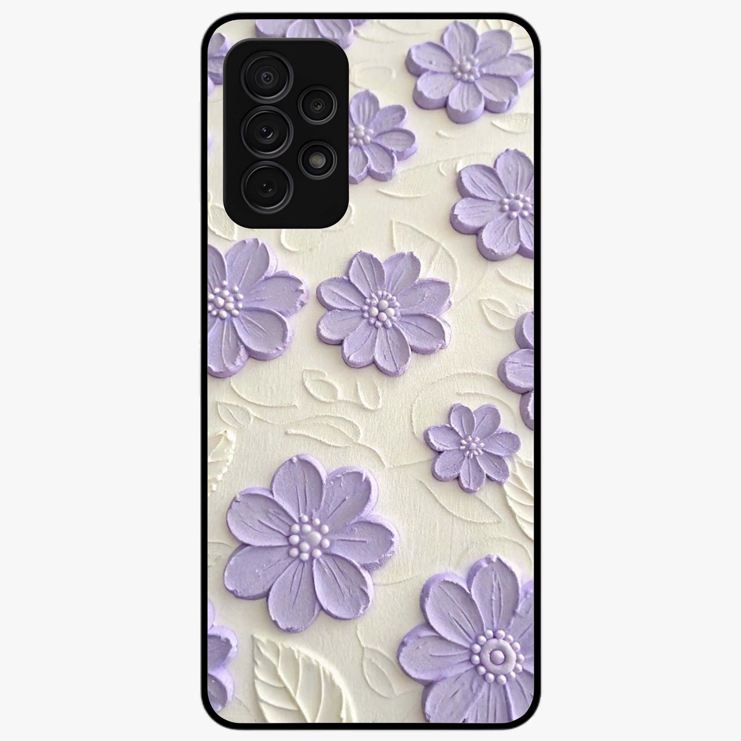 Floral Wall Art With Purple Flowers Glass Case showing flat back view with purple flower artwork and glossy glass finish.