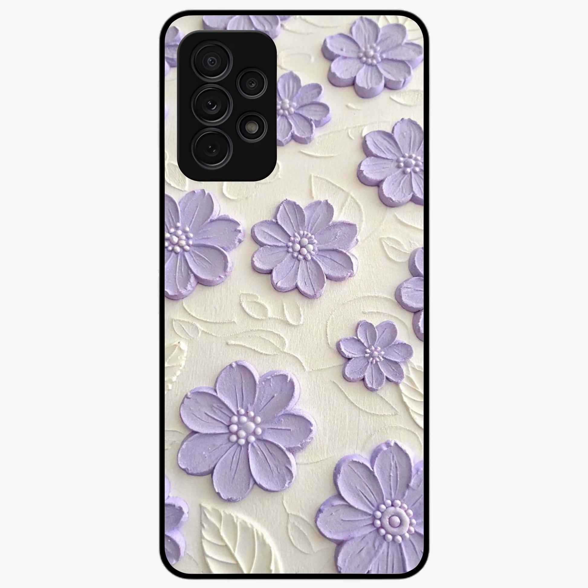 Floral Wall Art With Purple Flowers Glass Case showing flat back view with purple flower artwork and glossy glass finish.