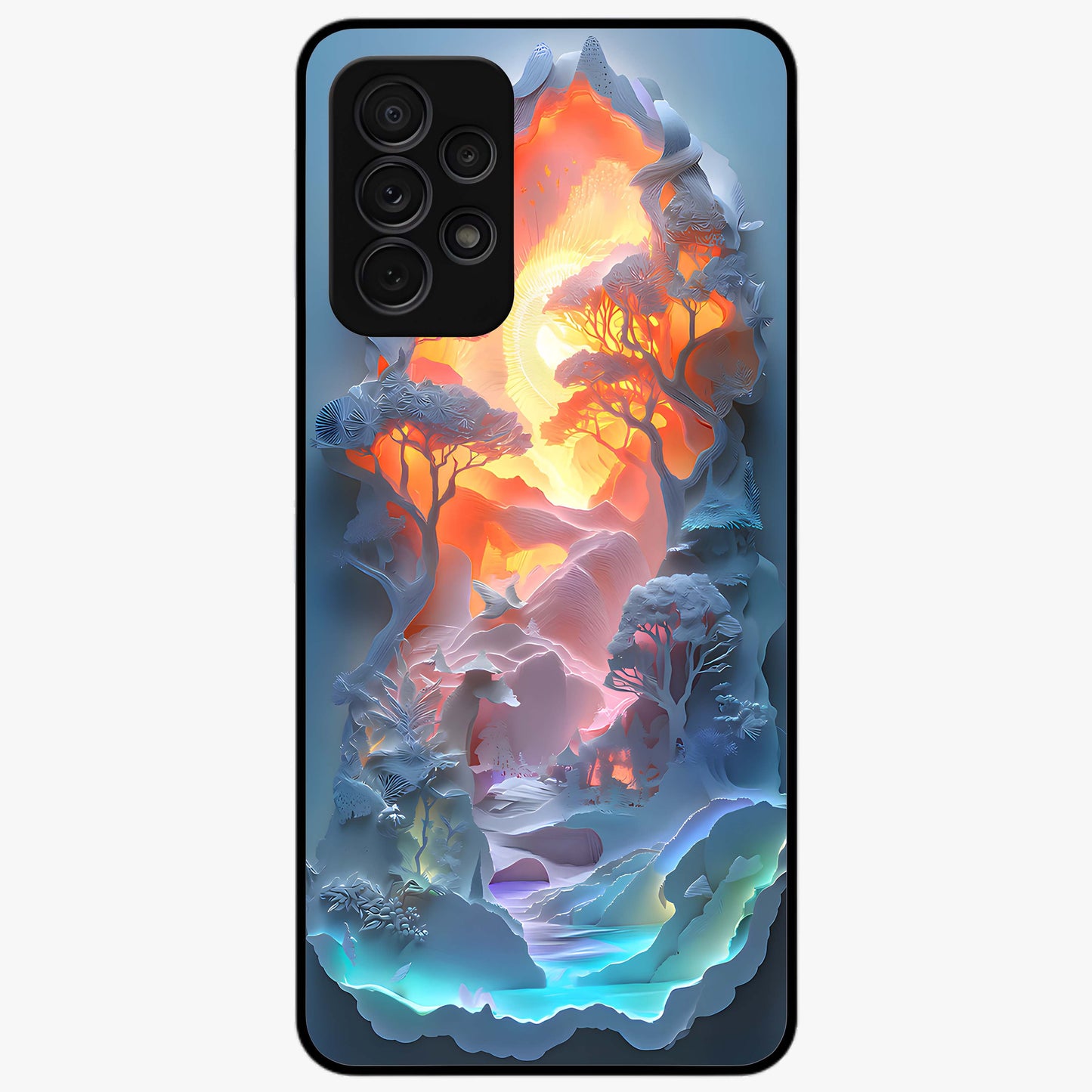 Glow Forest Portal Glass Case showing flat back view with glowing forest portal artwork and glossy glass finish.