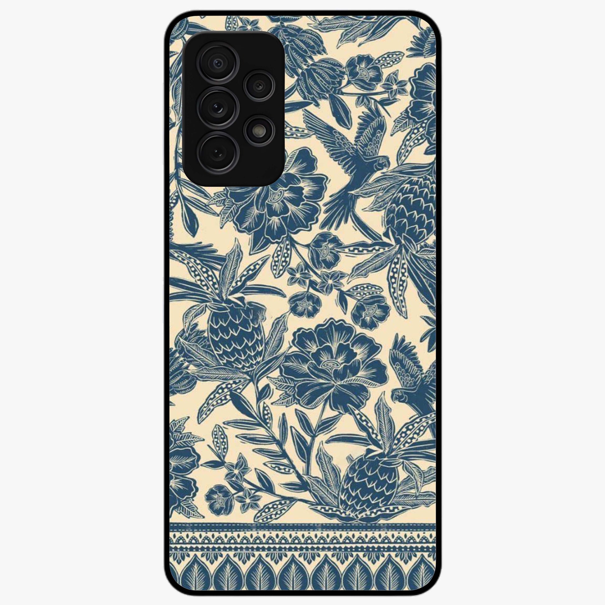 Heirloom Wild Bloom Glass Case showing flat back view with vintage inspired wild flower artwork and glossy glass finish.