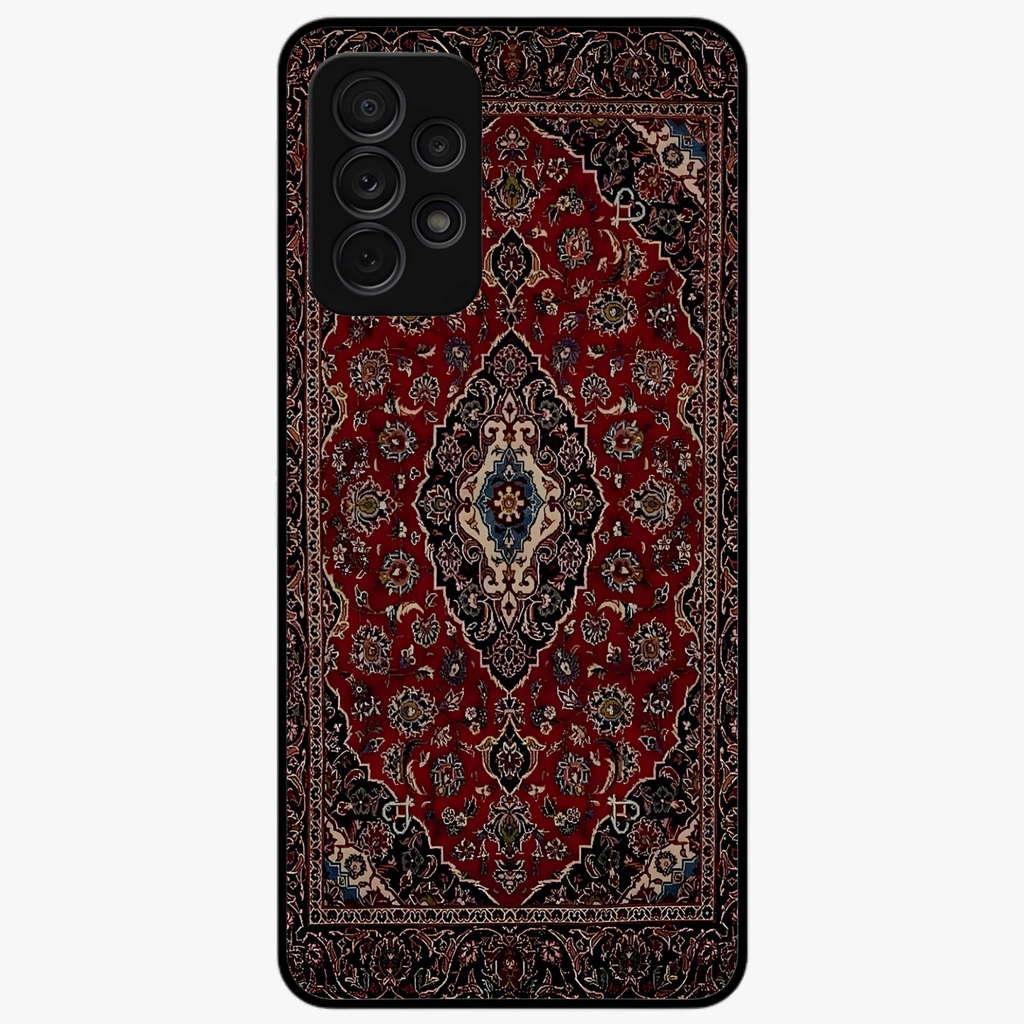 Heritage Carpet Royale Glass Case showing flat back view with ornate Persian carpet inspired pattern and glossy glass finish.