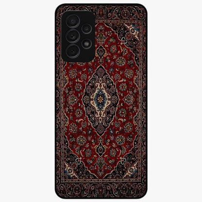 Heritage Carpet Royale Glass Case showing flat back view with ornate Persian carpet inspired pattern and glossy glass finish.