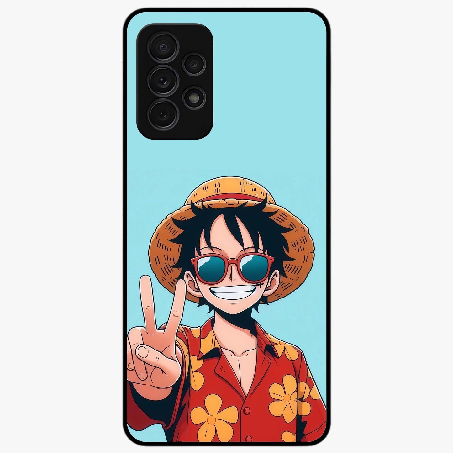 Luffy Summer Anime Vibe Glass Case showing flat back view with vibrant anime character artwork and glossy glass finish.