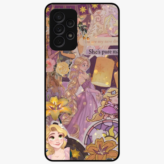 Magical Tangled Dream Glass Case showing flat back view with dreamy tangled artwork and glossy glass finish.