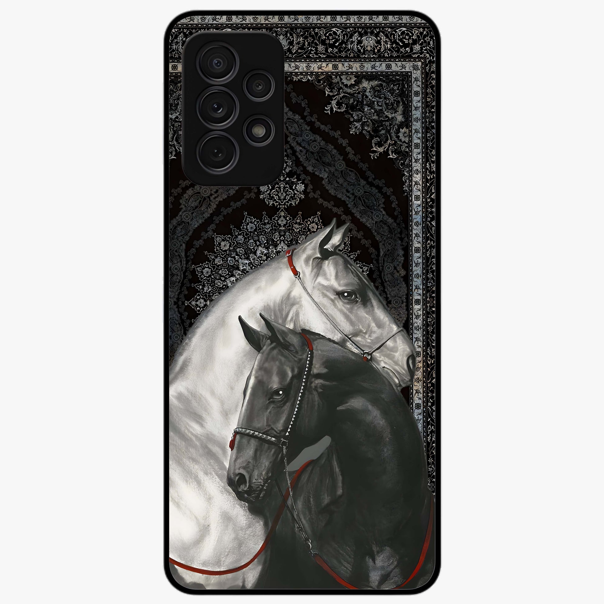 Majestic Ride Legacy Glass Case showing flat back view with powerful automotive inspired artwork and glossy glass finish.