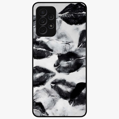 Midnight Kiss Marks Glass Case showing flat back view with lipstick kiss mark artwork and glossy glass finish.
