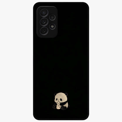 Midnight Panda Love Glass Case showing flat back view with cute panda themed artwork and glossy glass finish.